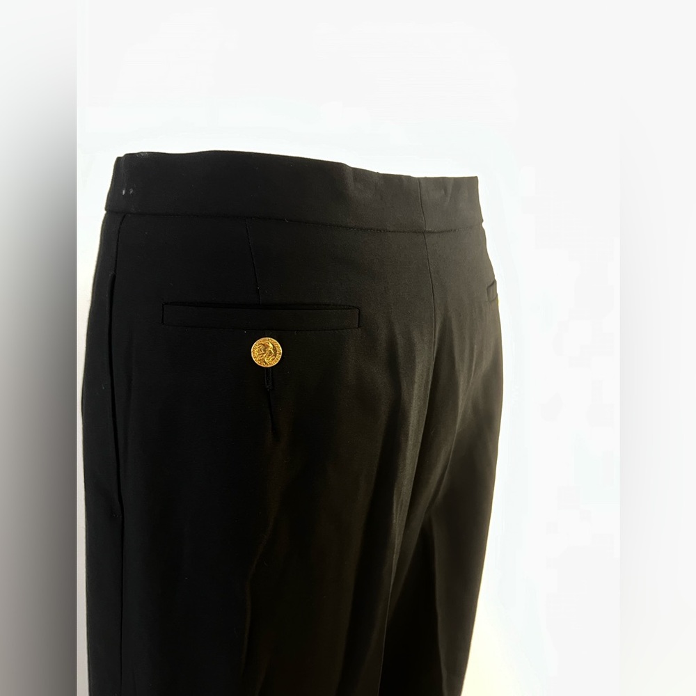 Vintage CHANEL Boutique Black Trousers w/ Gold Elephant Buttons, FR Size 42